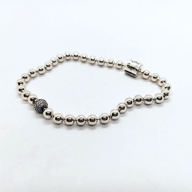pandora sterling silver beads & pave bracelet s925 ale with pouch