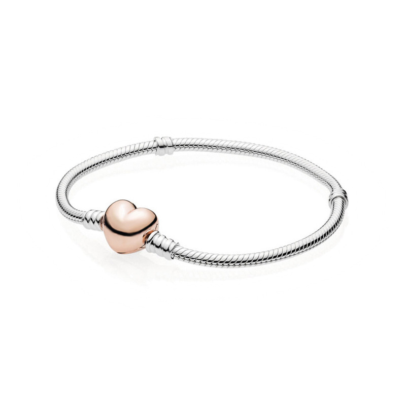 ​​silver gold pandora shine two tone love heart clasp bracelet