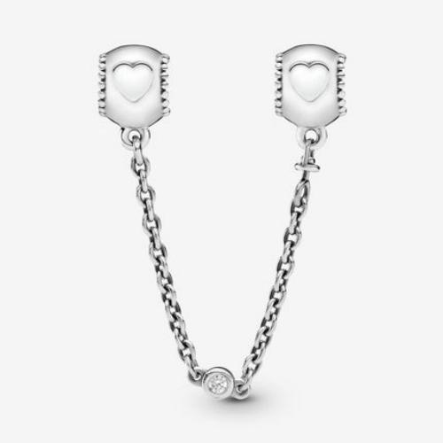 pandora silver ale 925 embossed hearts safety chain charm