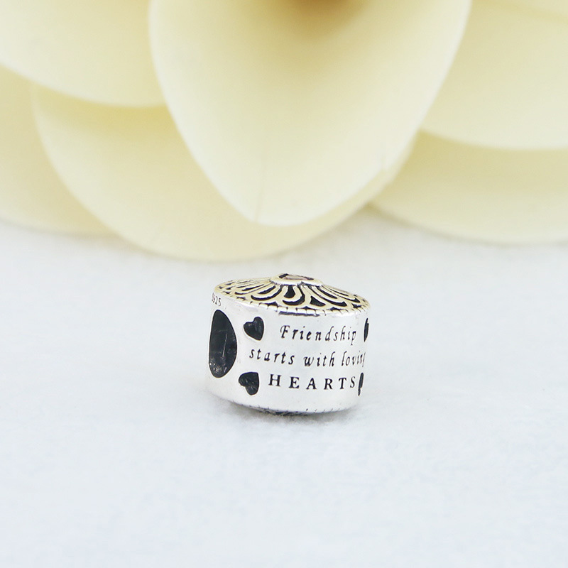 Pink heart CZ Love and Friendship Charm for Best Friends 925 Sterling Silver