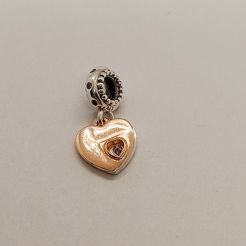 silver cz pandora rose part of my heart charm