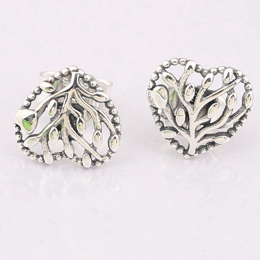 Pandora Silver Family Tree Heart Stud Earrings