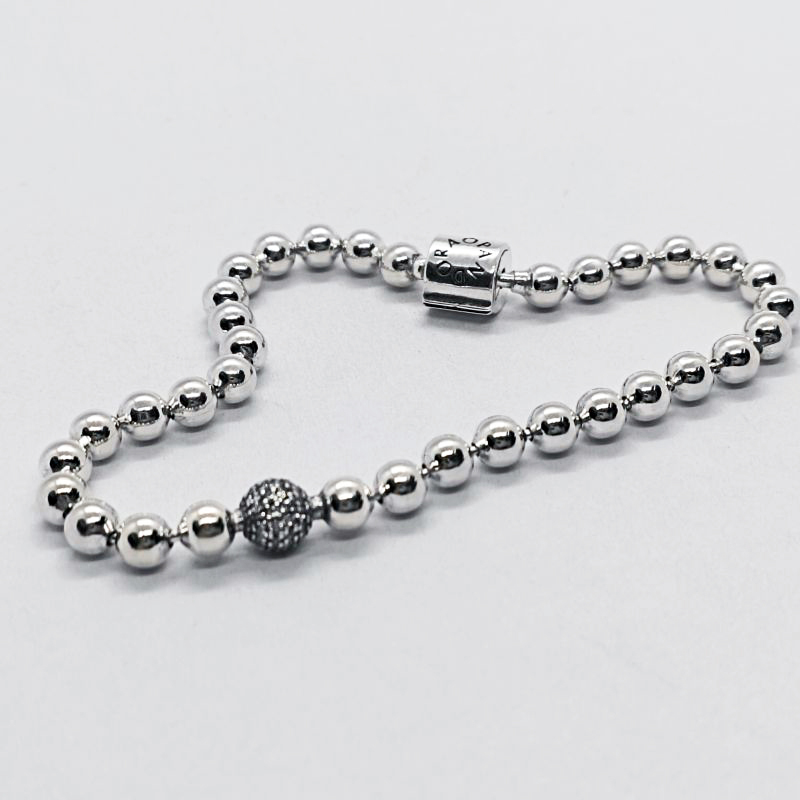 pandora sterling silver beads & pave bracelet s925 ale with pouch