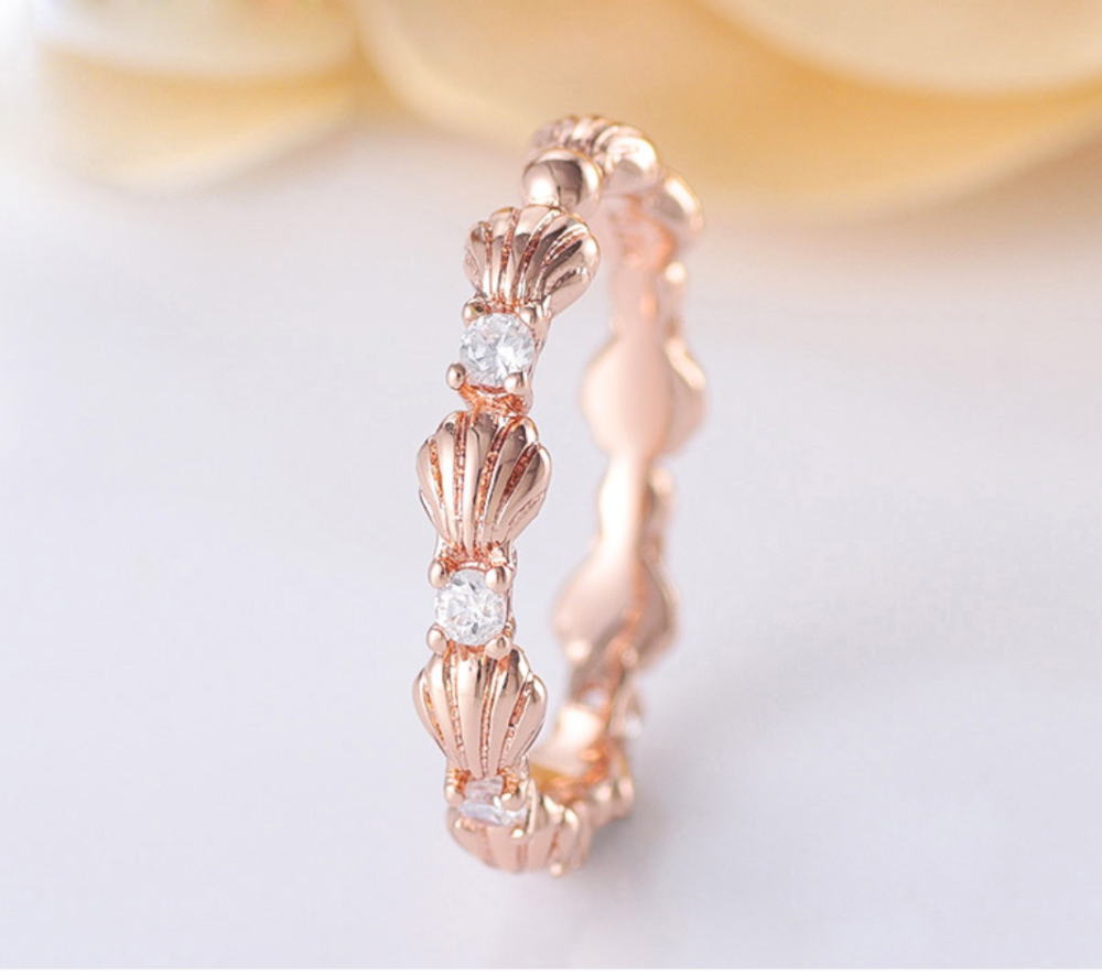 rose gold pandora beaded seashell band ring