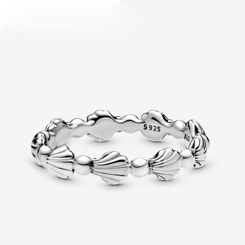 silver pandora beaded seashell band ring