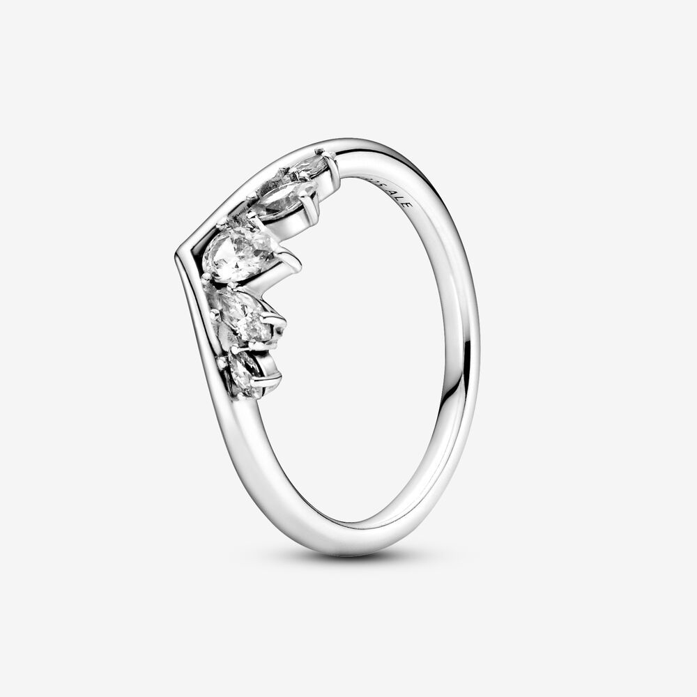 ale silver pandora sparkling pear & marquise wishbone ring