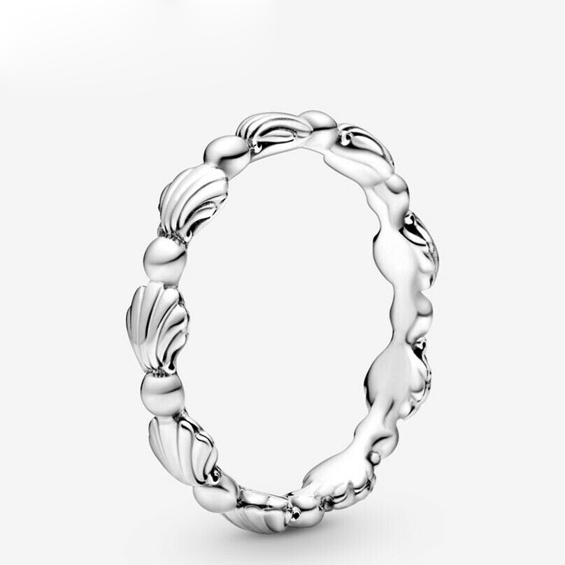 silver pandora beaded seashell band ring
