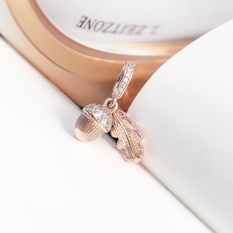 pandora rose acorn & leaf dangle charm s925 ale