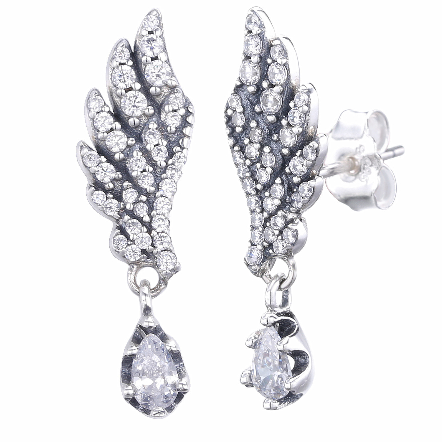Pandora Sterling Silver Dangling Angel Wings Stud Earrings