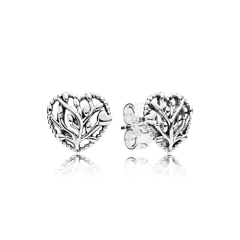 Pandora Silver Family Tree Heart Stud Earrings