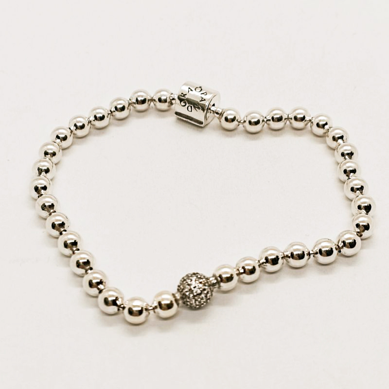 pandora sterling silver beads & pave bracelet s925 ale with pouch