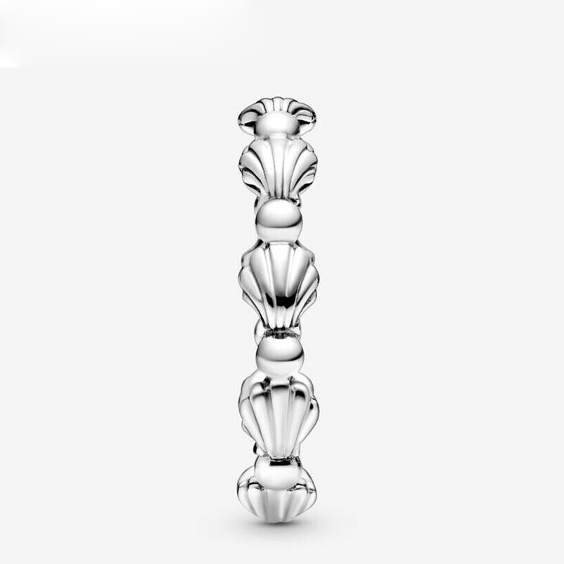 silver pandora beaded seashell band ring