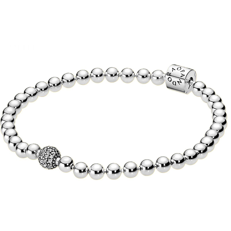 pandora sterling silver beads & pave bracelet s925 ale with pouch