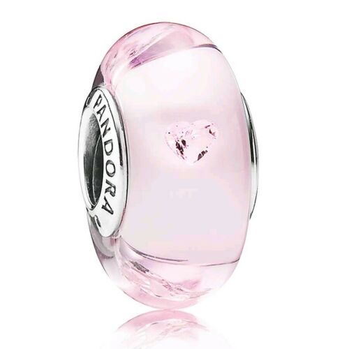 pandora silver pink hearts murano glass charm
