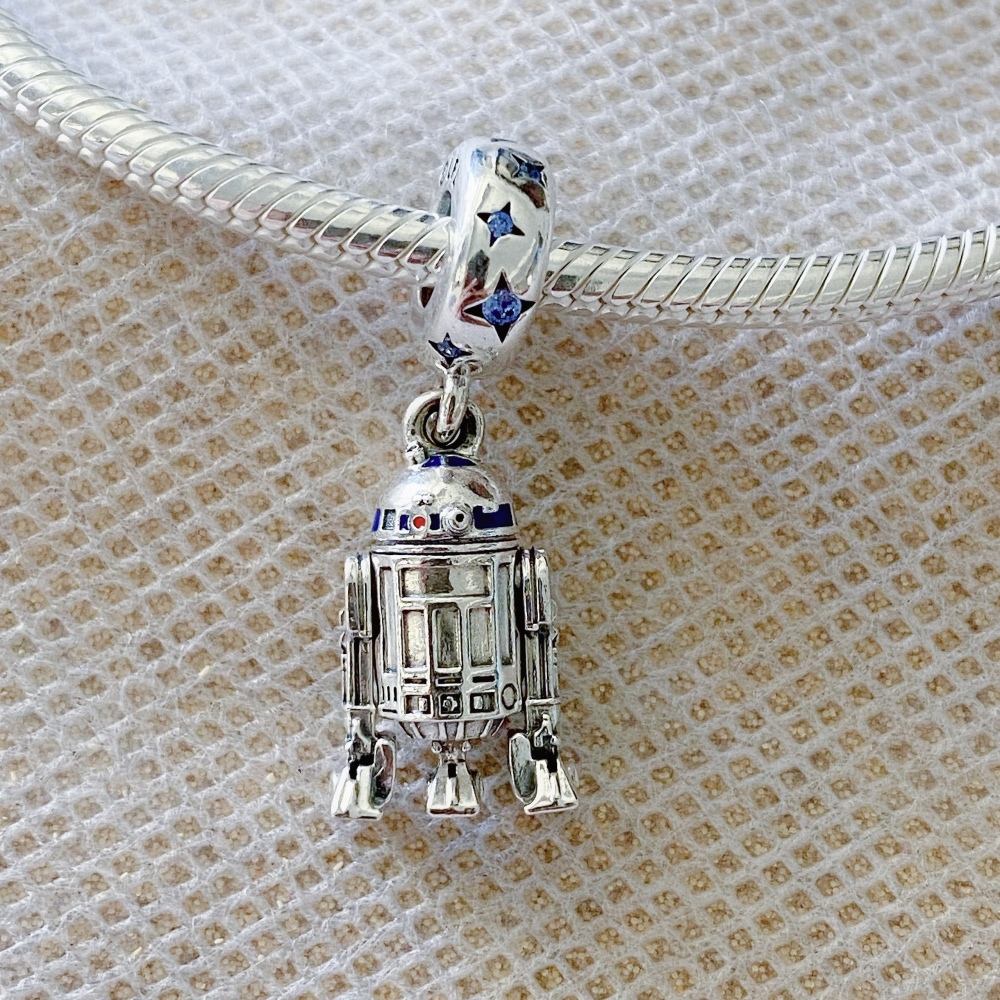 pandora x  r2-d2 charm-anhänger blue zirkonia emaille