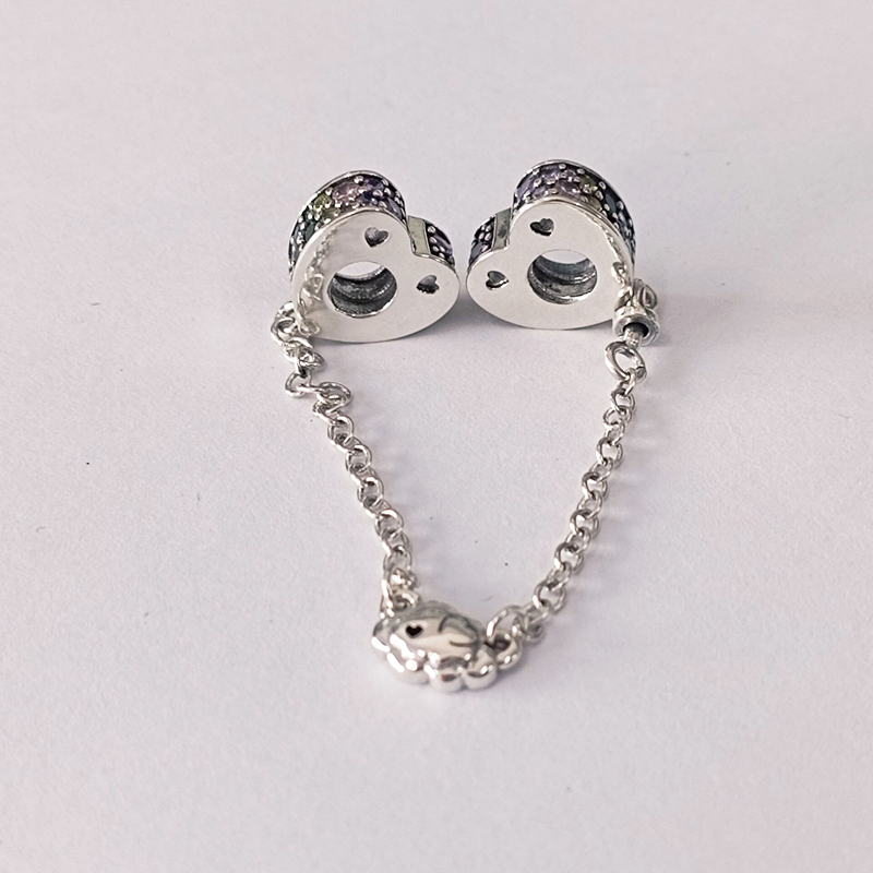 PANDORA S925 silver signed safety chain screw thread zirconia heart charm