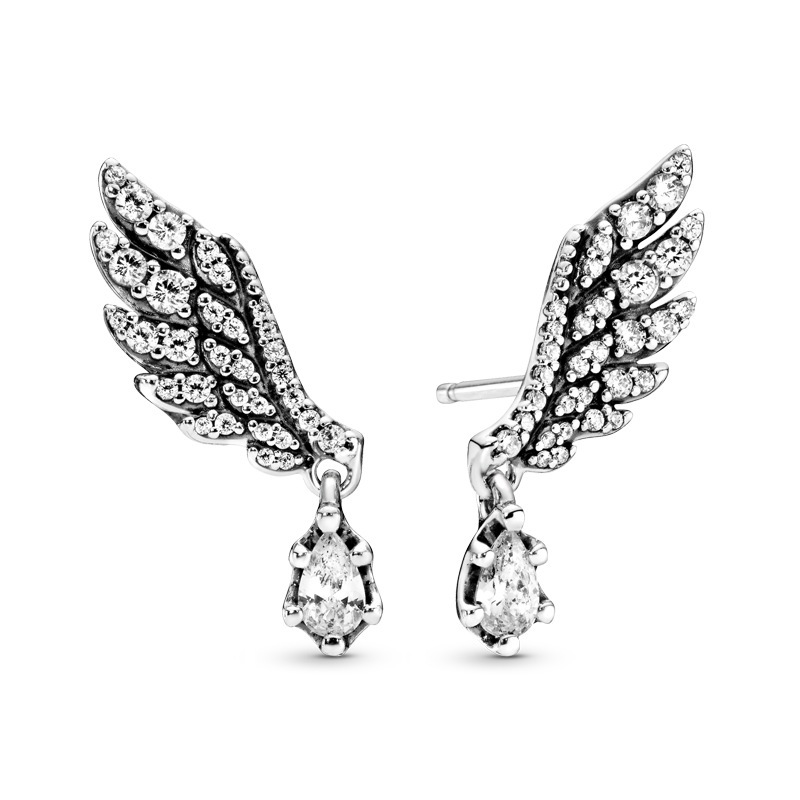 Pandora Sterling Silver Dangling Angel Wings Stud Earrings