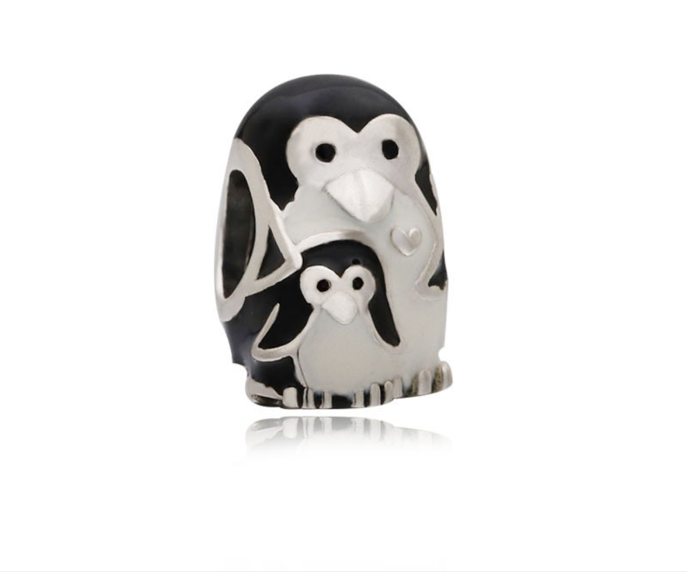 pandora sterling silver & enamel penguins charm