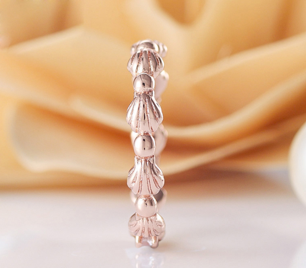 rose gold pandora beaded seashell band ring