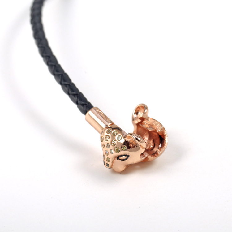 Pandora Sparkling Lion Princess Woven Black Leather Bracelet S925 ALE