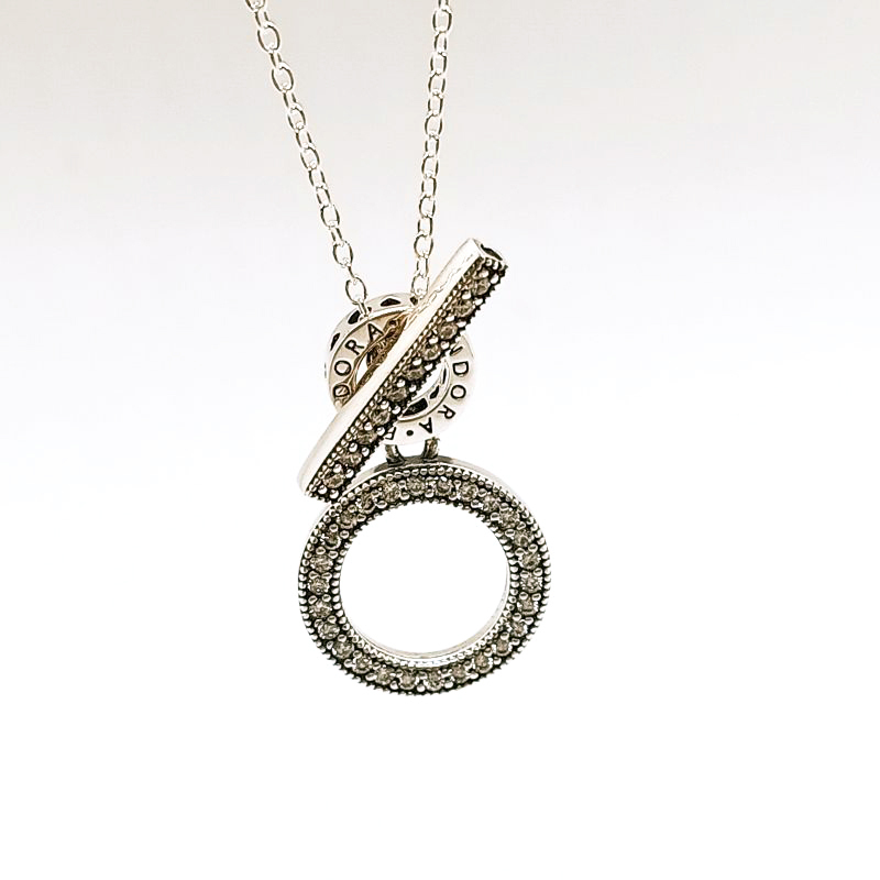 pandora double hoop t-bar necklace s925