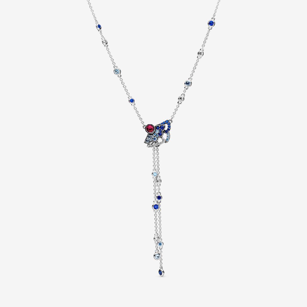 pandora dazzling lucky blue/pink fans y necklace