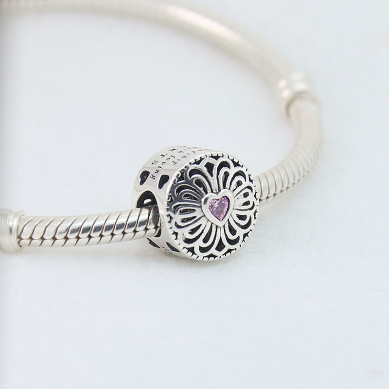 Pink heart CZ Love and Friendship Charm for Best Friends 925 Sterling Silver