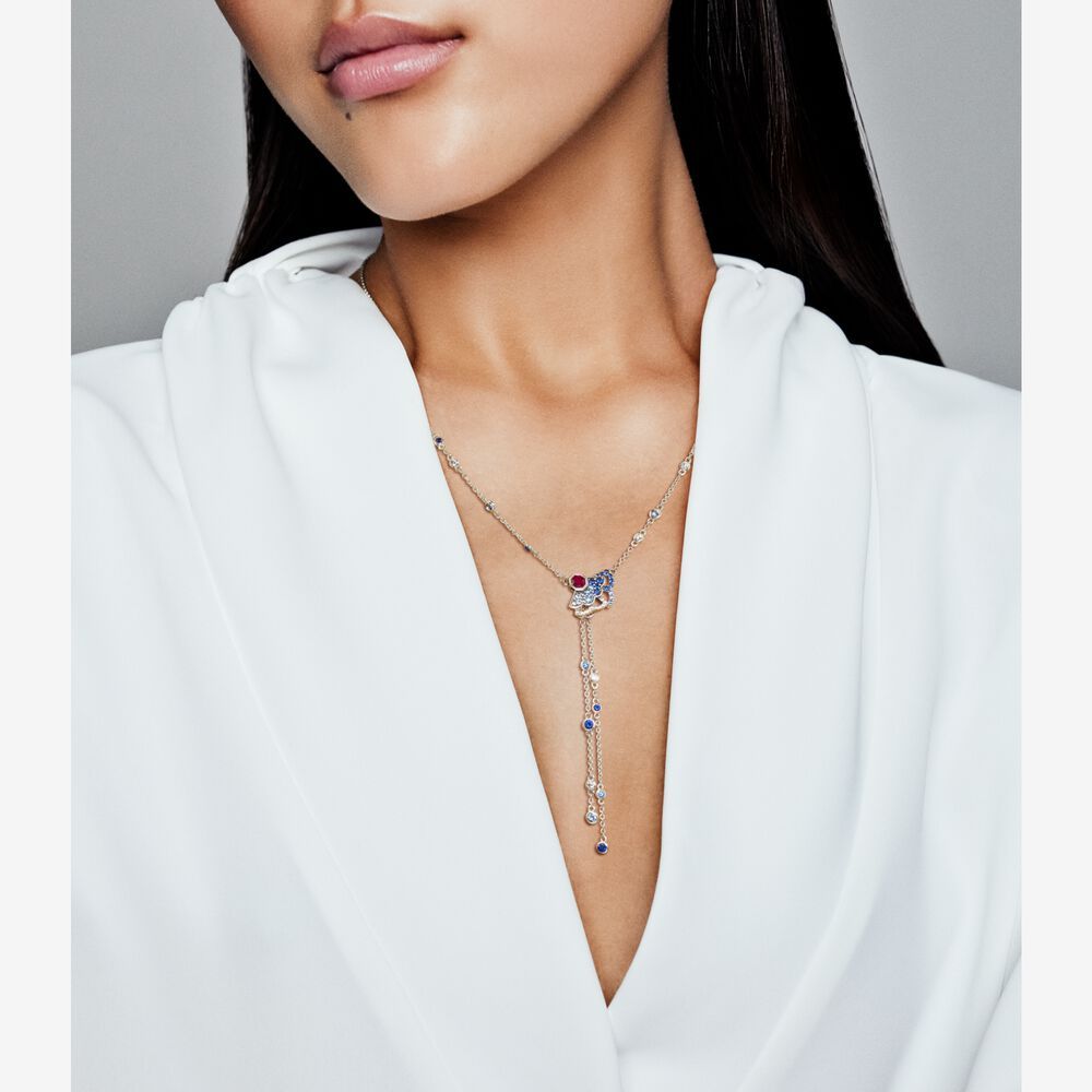 pandora dazzling lucky blue/pink fans y necklace