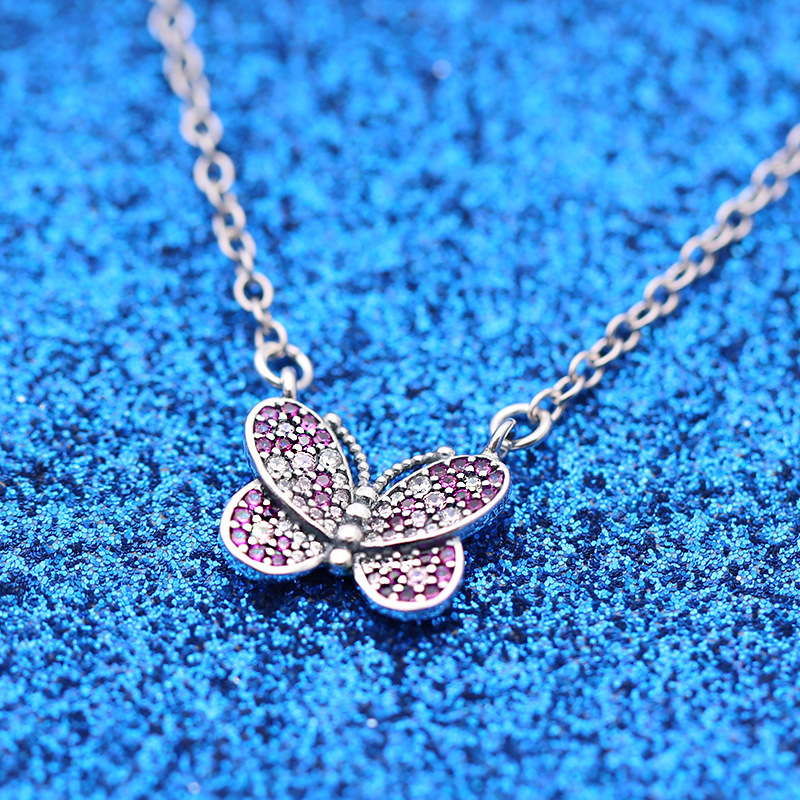 Pandora Dazzling Pink Butterfly Pendant Necklace - 50cm