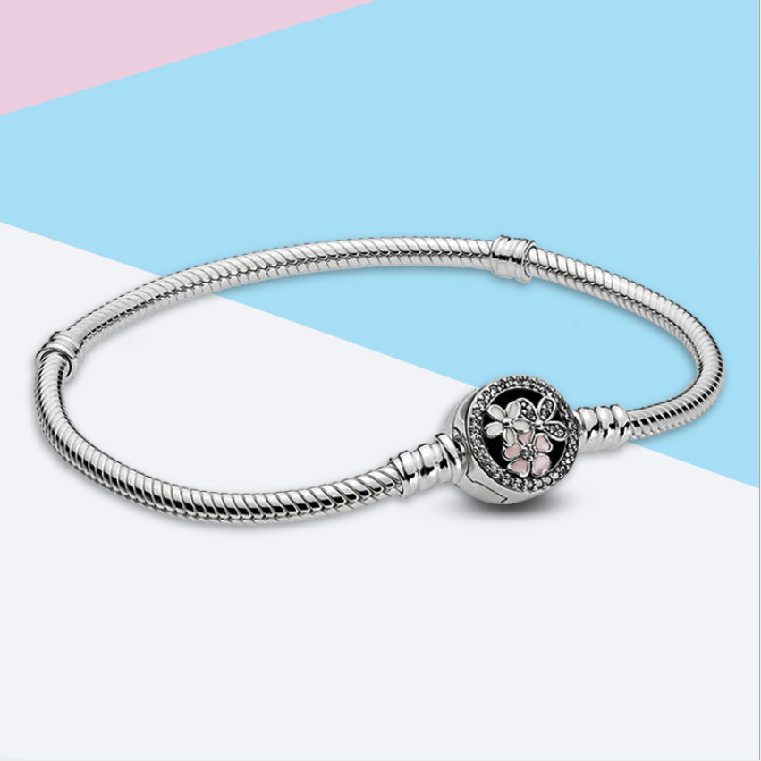pandora bracelet flowers clip s925 silver bangle snake chain