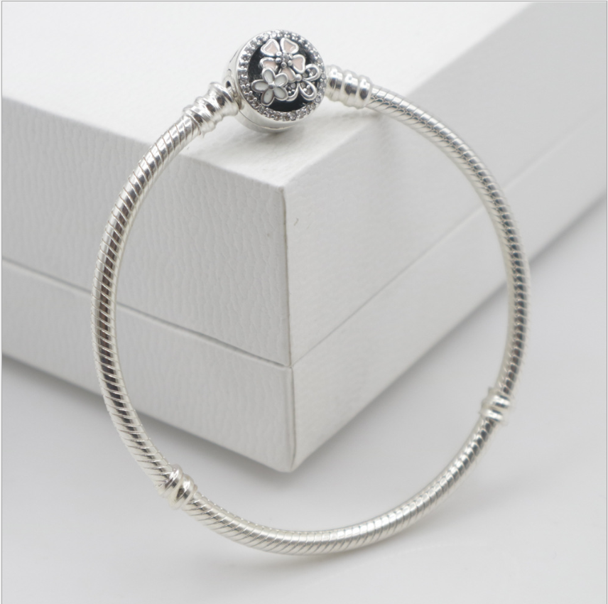 pandora bracelet flowers clip s925 silver bangle snake chain