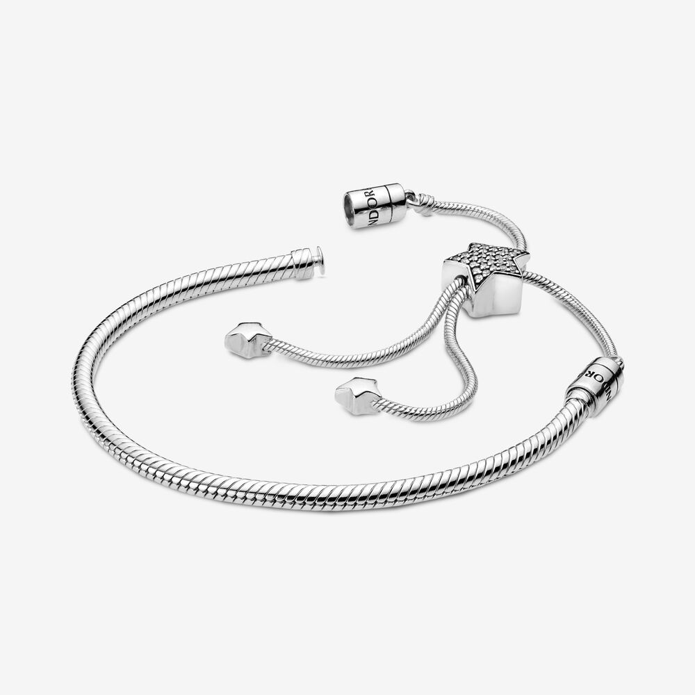 pandora moments pavé star & snake chain sliding bracelet