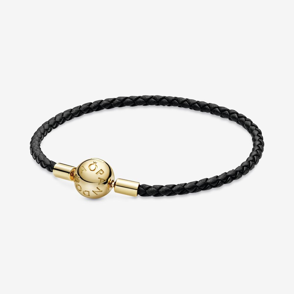 pandora moments black leather braided bracelet ale s925
