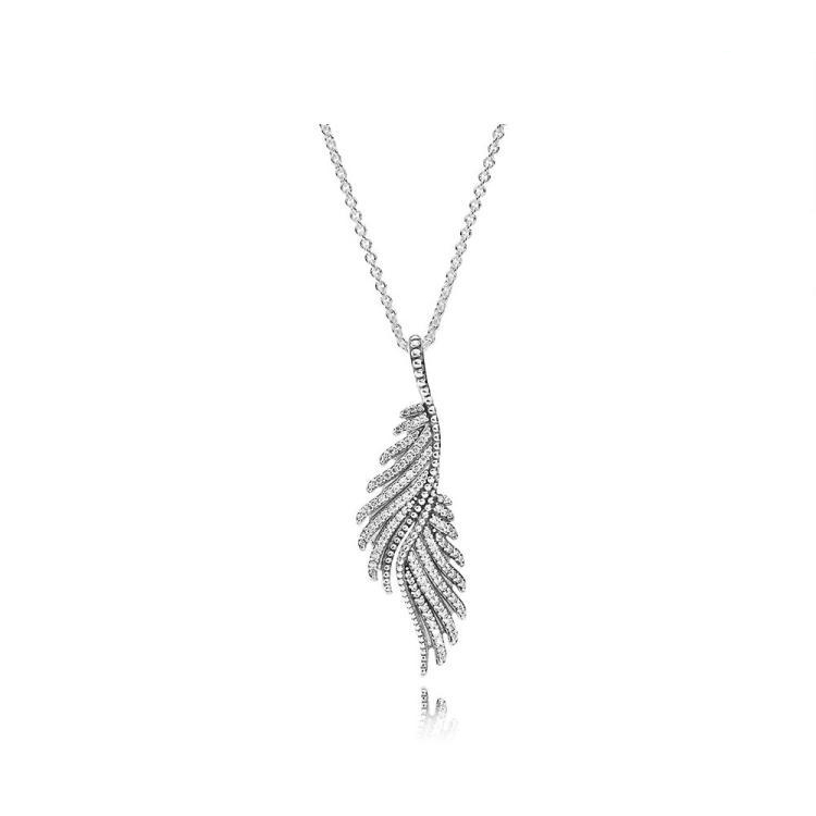 necklace majestic feathers pandora silver pendant/chain