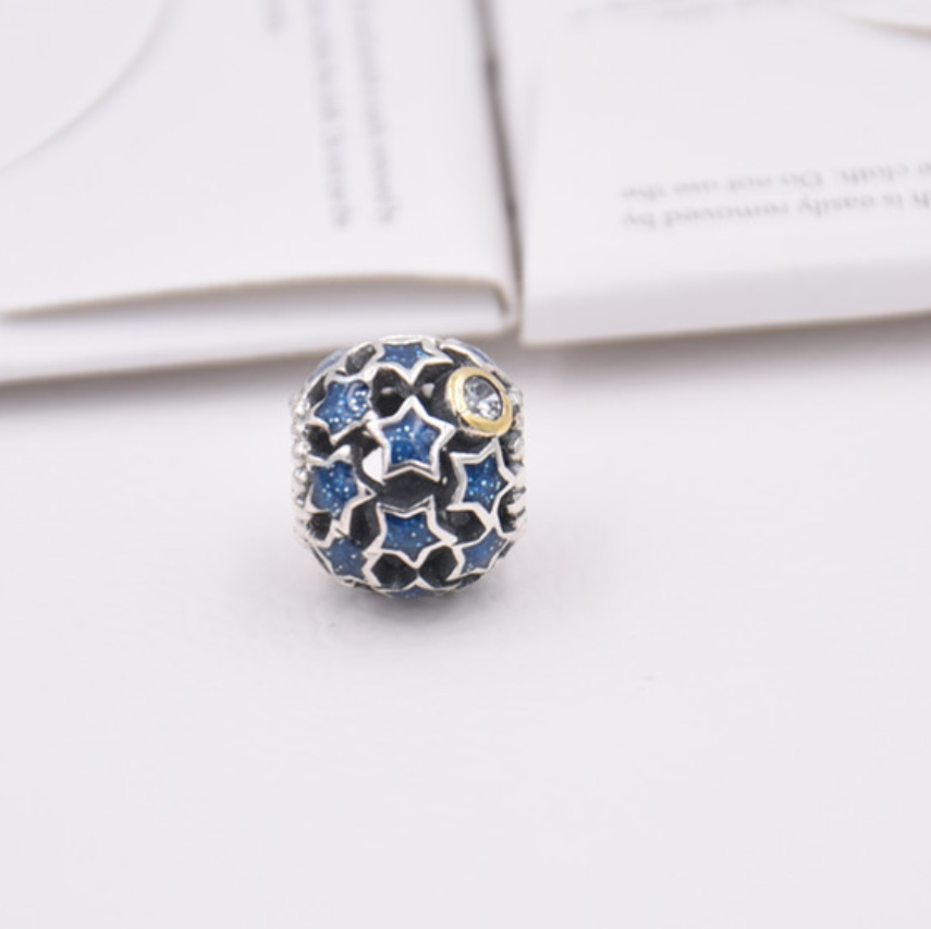 pandora night sky charm blue enamel & clear cz openwork bead