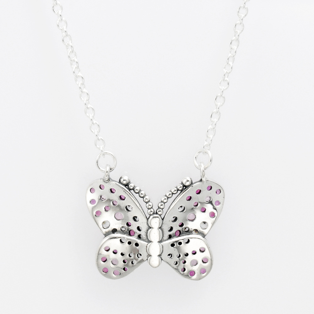 Pandora Dazzling Pink Butterfly Pendant Necklace - 50cm