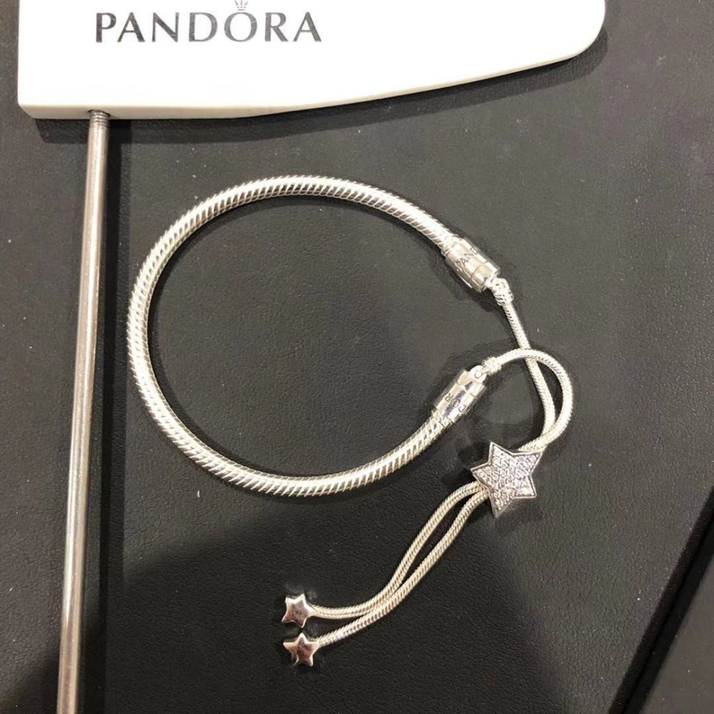 pandora moments pavé star & snake chain sliding bracelet