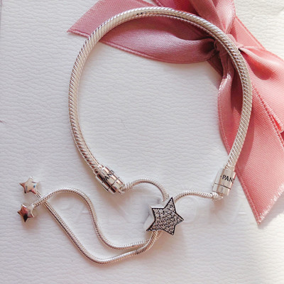 pandora moments pavé star & snake chain sliding bracelet