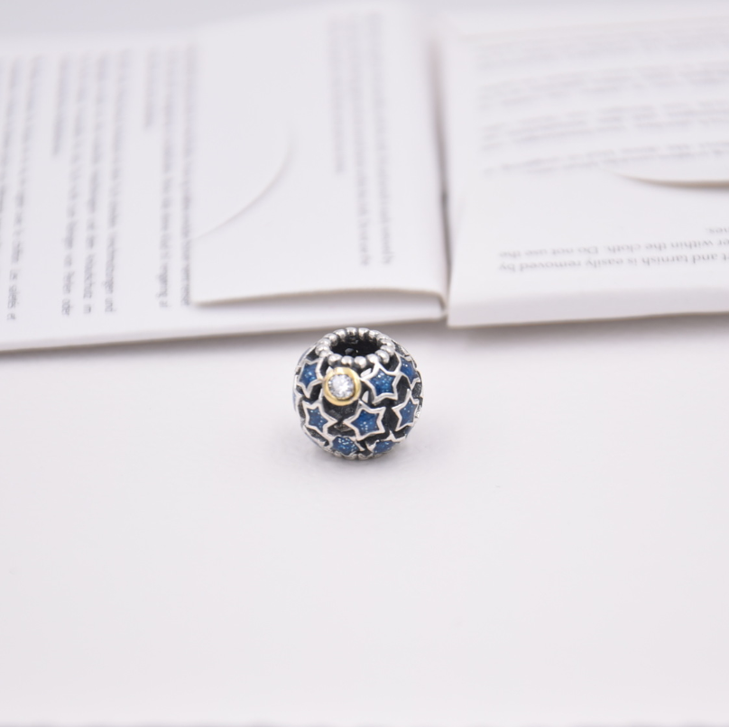 pandora night sky charm blue enamel & clear cz openwork bead
