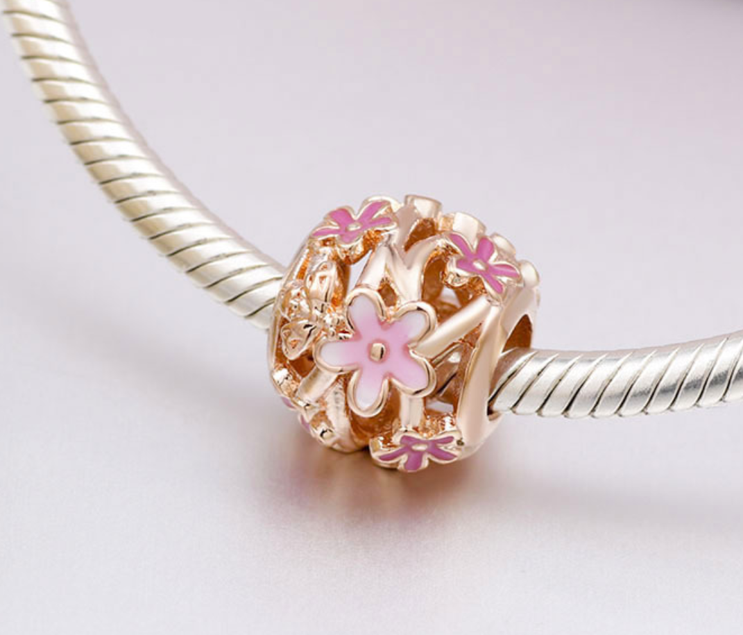 pandora rose openwork pink daisy flower charm