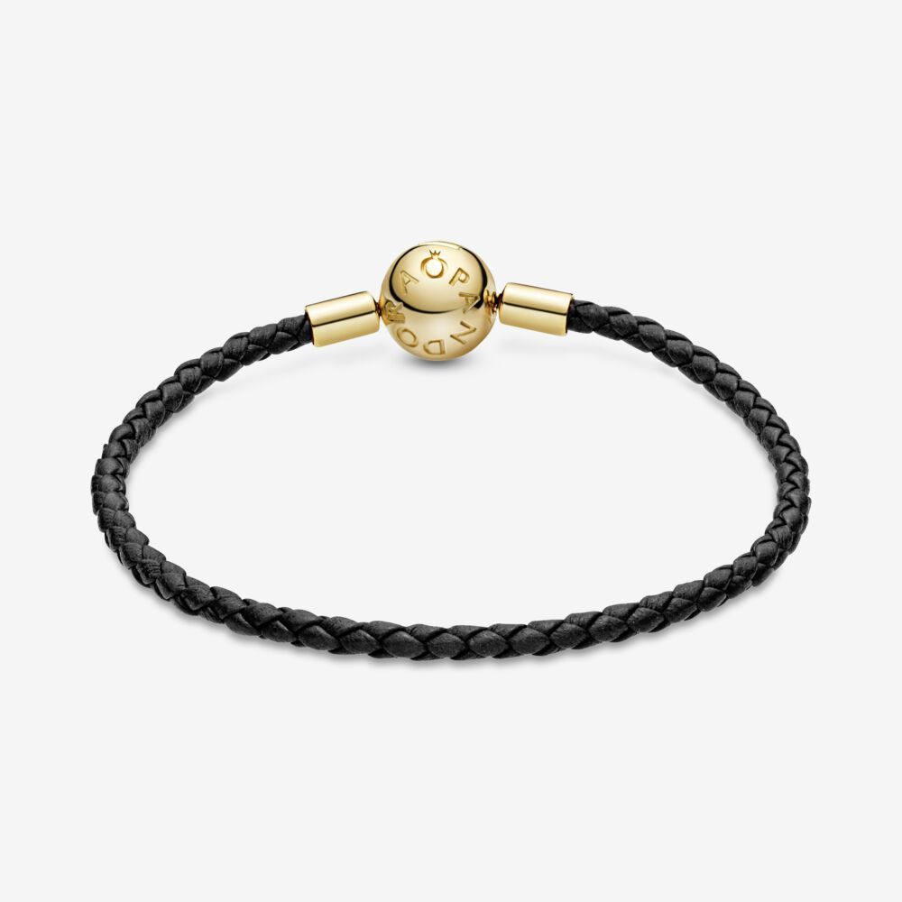 pandora moments black leather braided bracelet ale s925