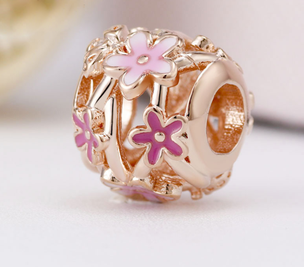 pandora rose openwork pink daisy flower charm