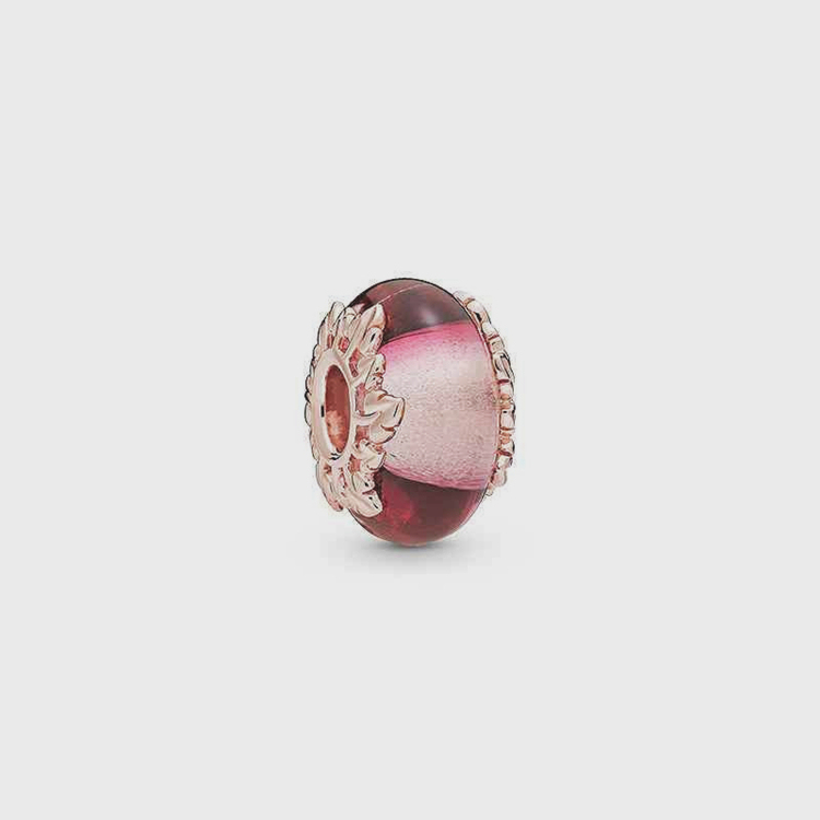 Pandora rose gold pink murano glass & leaves charm