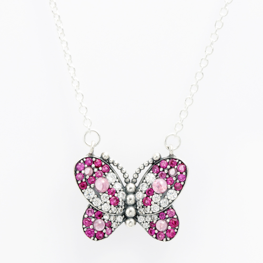 Pandora Dazzling Pink Butterfly Pendant Necklace - 50cm