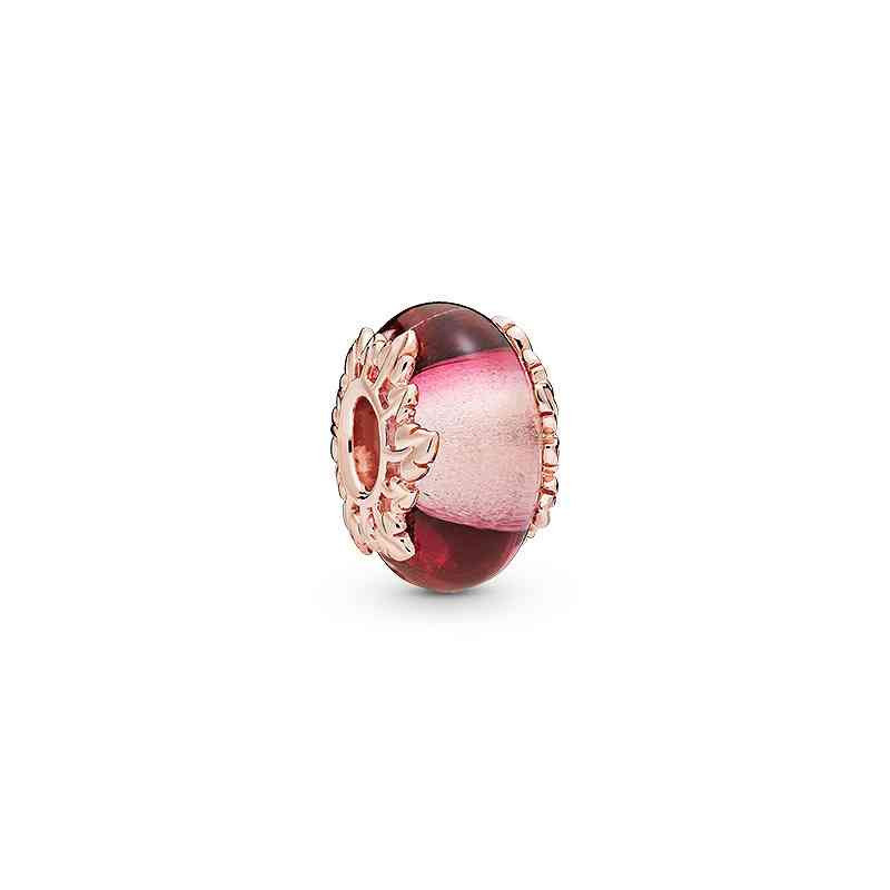 Pandora rose gold pink murano glass & leaves charm