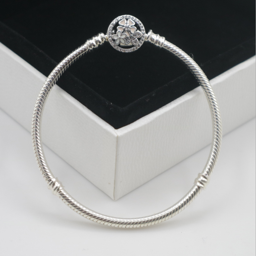 pandora bracelet flowers clip s925 silver bangle snake chain
