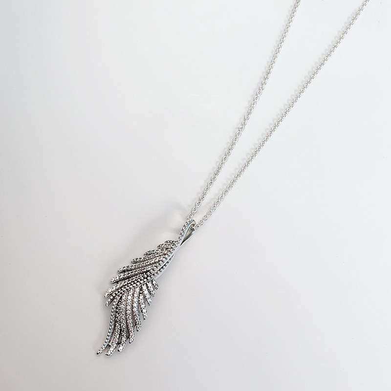 necklace majestic feathers pandora silver pendant/chain