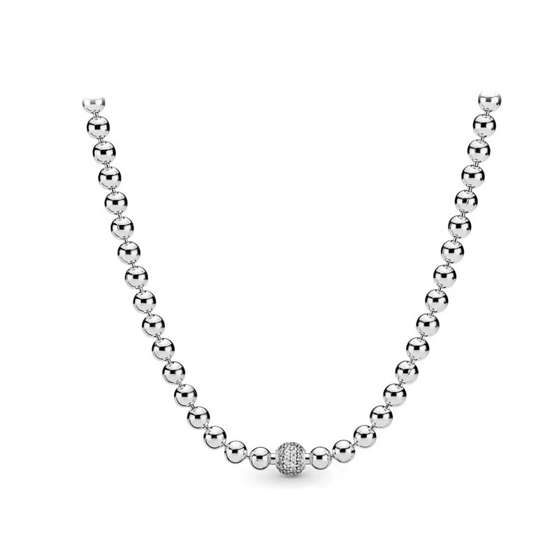 PANDORA 45CM BEADS AND PAVE NECKLACE HALLMARK S925 ALE