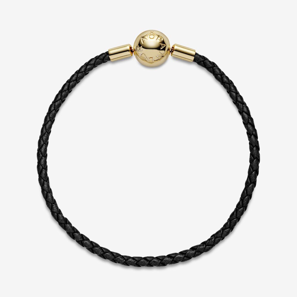 pandora moments black leather braided bracelet ale s925