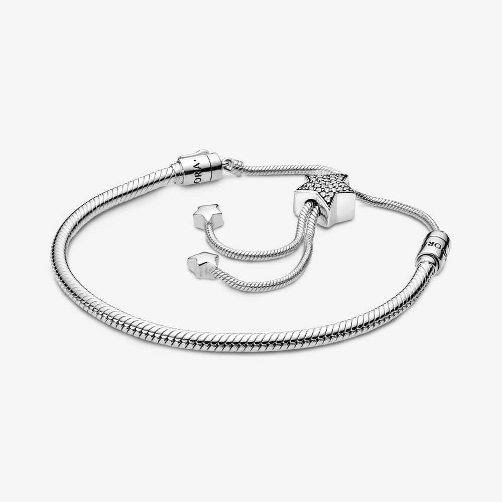 pandora moments pavé star & snake chain sliding bracelet